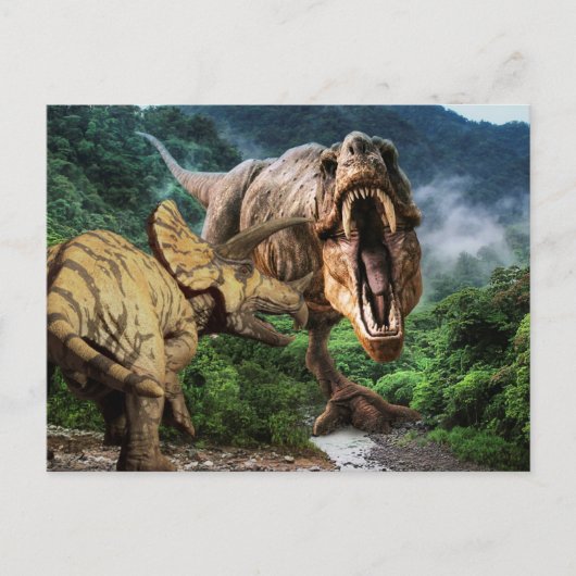 Dinosaur Tyrannosaurus Triceratops Attack Briefkaa Briefkaart (Voorkant)