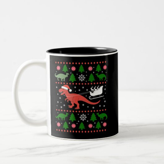 Dinosaur Ugly Christmas Sweater Dino T-rex  Tweekleurige Koffiemok (Links)