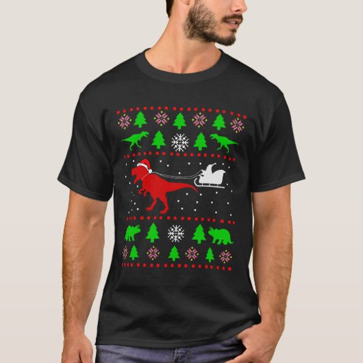 Dinosaur Ugly Christmas voor Volwassenen Kinder T-shirt (Voorkant)