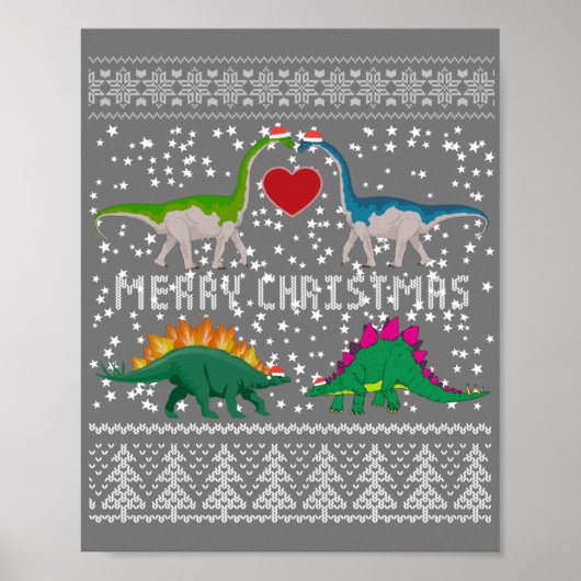Dinosaur Ugly KerstSweater Funny Xmas Gift Poster (Voorkant)