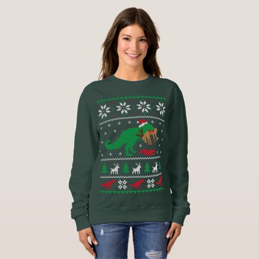 Dinosaur Ugly KerstSweater - Grappig kerstfeest Trui (Voorkant volledig)