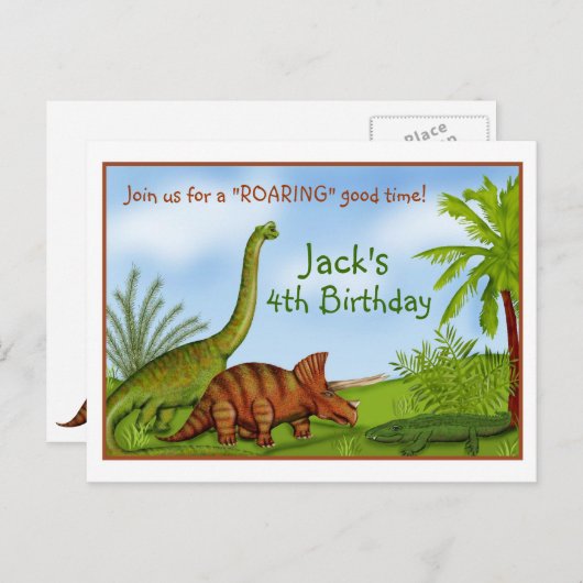 Dinosaur Uitnodiging Briefkaart (Voorkant / Achterkant)