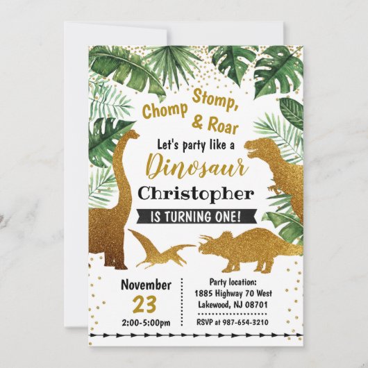 Dinosaur-uitnodiging, Dinosaur-verjaardag Kaart (Voorkant)