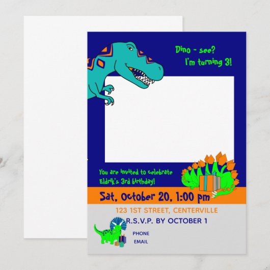 Dinosaur-uitnodiging Kaart (Voorkant / Achterkant)
