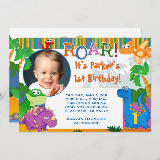 Dinosaur Uitnodiging - Kinderen van Birthday (Voorkant / Achterkant)