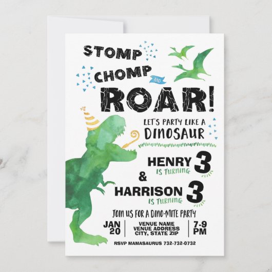 Dinosaur Uitnodiging voor twee weken (Voorkant)