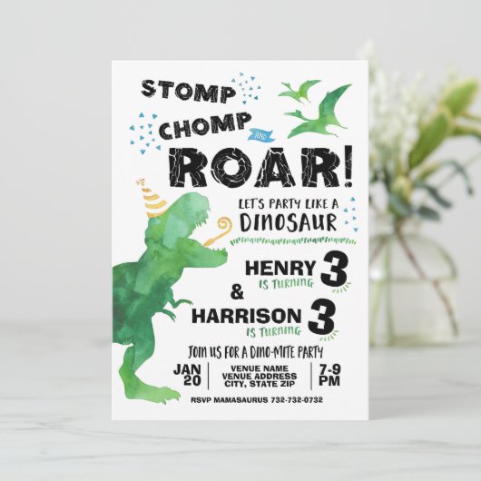 Dinosaur Uitnodiging voor twee weken (Staand voorkant)