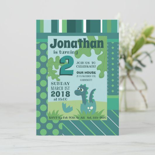 Dinosaur - uitnodiging voor verjaardagsfeest (Staand voorkant)