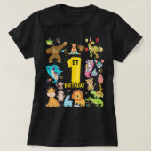 Dinosaur Unicorn Flamingo Llama First 1st Birthday T-shirt (Design voorkant)