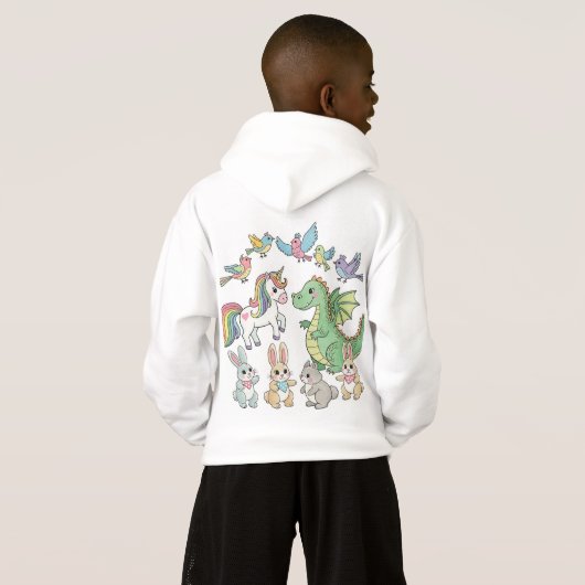Dinosaur Unicorn Friends Kids' Hoodie (Achterkant volledig)