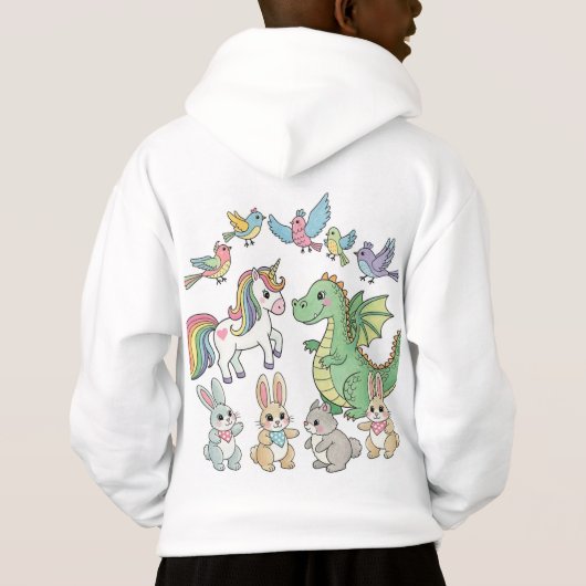 Dinosaur Unicorn Friends Kids' Hoodie (Achterkant)