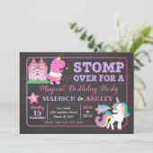 Dinosaur & Unicorn Joint Birthday Invitation Girls Kaart (Staand voorkant)
