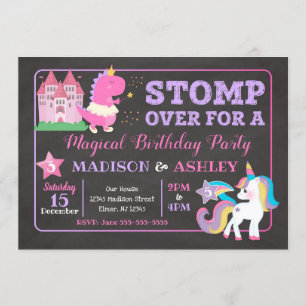Dinosaur & Unicorn Joint Birthday Invitation Girls Kaart