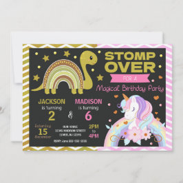 Dinosaur & Unicorn Joint Birthday Invitation Kaart