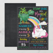 Dinosaur & Unicorn Verjaardag Uitnodiging (Voorkant / Achterkant)