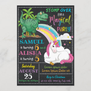 Dinosaur & Unicorn Verjaardag Uitnodiging
