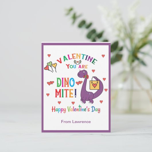 Dinosaur Valentijn U bent Dino-mite Classroom Briefkaart (Staand voorkant)