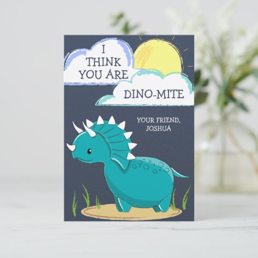 Dinosaur Valentijnsdag Kaart voor Kinderen - Dino- (Staand voorkant)
