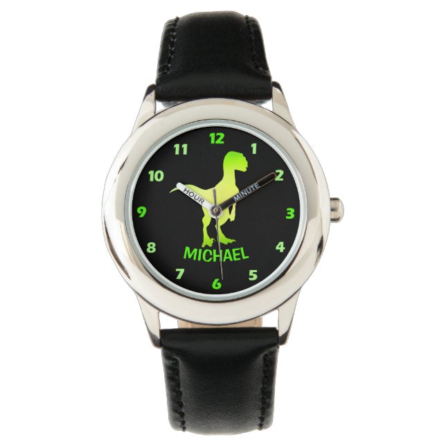Dinosaur Velociraptor Green Silhouette Watch Horloge (Voorkant)