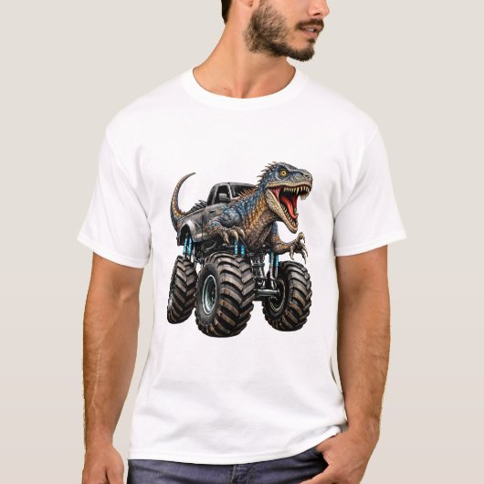 Dinosaur Velociraptor Monster Truck T-shirt (Voorkant)