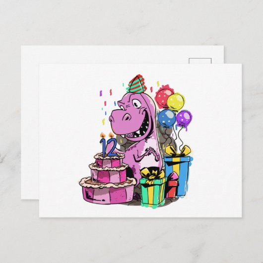 Dinosaur Verjaardag 12 - Tyrannosaurus Rex Briefkaart (Voorkant / Achterkant)