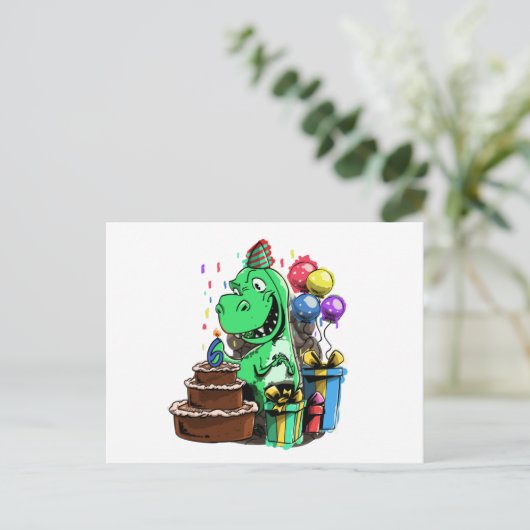 Dinosaur Verjaardag 6 Briefkaart (Staand voorkant)
