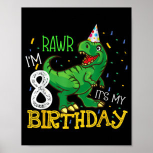 Dinosaur Verjaardag 8 Jaar Oude Jongen Meisje Grap Poster