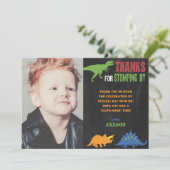 Dinosaur verjaardag bedankt je kaart met foto (Staand voorkant)