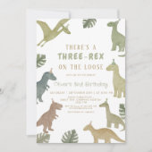 Dinosaur Verjaardag Drie Rex Jongen Kaart (Voorkant)