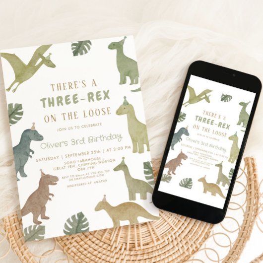 Dinosaur Verjaardag Drie Rex Jongen Kaart