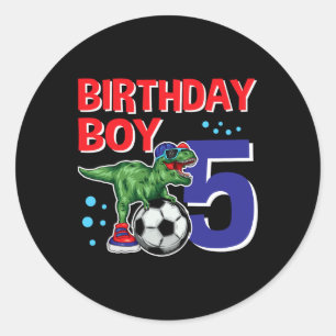 Dinosaur Verjaardag Jongen 5 Jaar Oude Dino Voetba Ronde Sticker