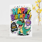 Dinosaur Verjaardag Kaart (Gele Bloem)