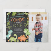 Dinosaur verjaardag met Foto Kaart (Voorkant)