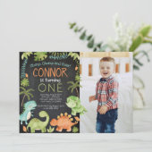 Dinosaur verjaardag met Foto Kaart (Staand voorkant)