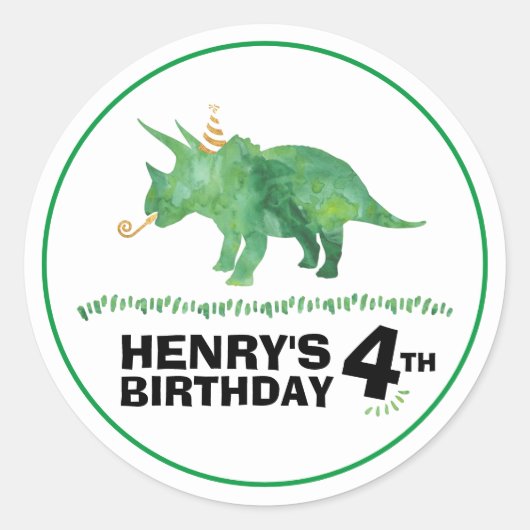 Dinosaur Verjaardag Triceratops Sticker (Voorkant)