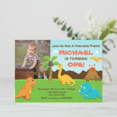 Dinosaur Verjaardag Uitnodiging 1e Verjaardag Part (Staand voorkant)