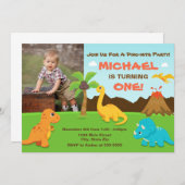 Dinosaur Verjaardag Uitnodiging 1e Verjaardag Part (Voorkant / Achterkant)