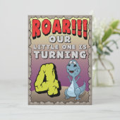 Dinosaur Verjaardag Uitnodiging 4 Jaar Oud (Staand voorkant)