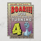 Dinosaur Verjaardag Uitnodiging 4 Jaar Oud (Voorkant / Achterkant)
