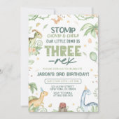 Dinosaur Verjaardag Uitnodiging, BEWERKBAAR Drie-R Kaart (Voorkant)