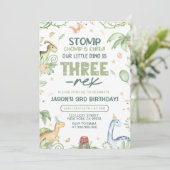 Dinosaur Verjaardag Uitnodiging, BEWERKBAAR Drie-R Kaart (Staand voorkant)