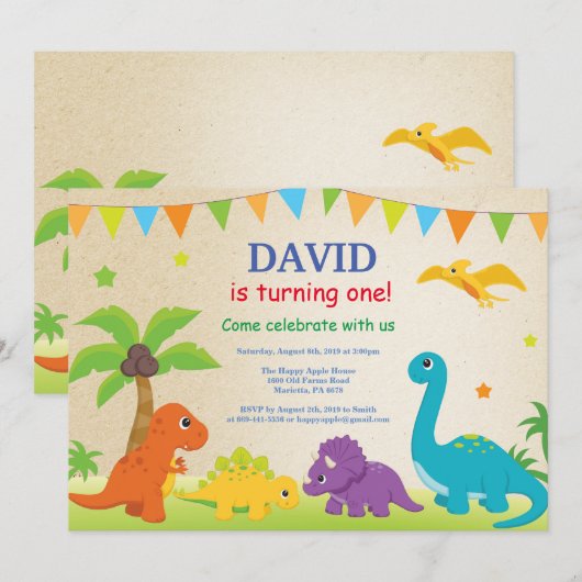 Dinosaur Verjaardag Uitnodiging Dino Party (Voorkant / Achterkant)