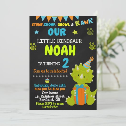 Dinosaur verjaardag uitnodiging Dinosaur (Staand voorkant)