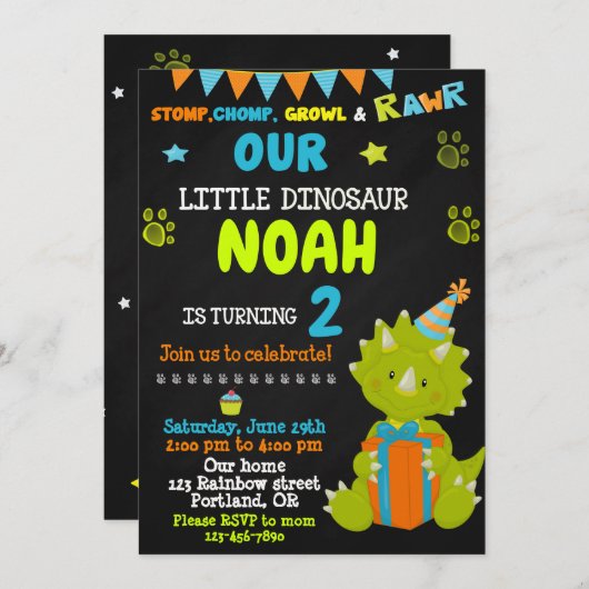 Dinosaur verjaardag uitnodiging Dinosaur (Voorkant / Achterkant)