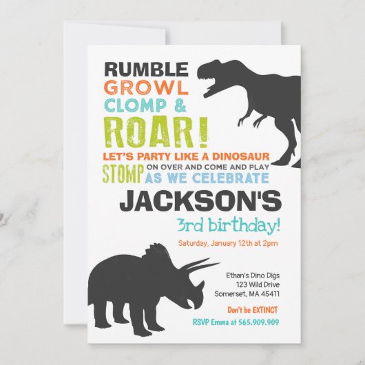 Dinosaur Verjaardag Uitnodiging Dinosaur Fossil Pa (Voorkant)