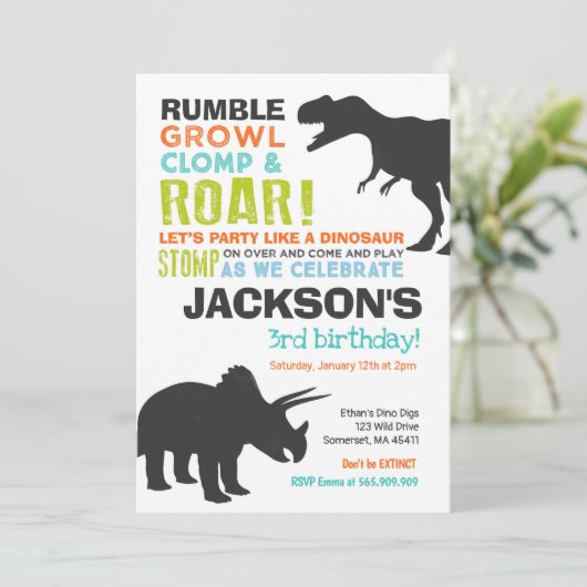 Dinosaur Verjaardag Uitnodiging Dinosaur Fossil Pa (Staand voorkant)