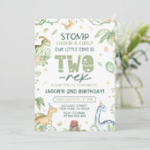 Dinosaur Verjaardag Uitnodiging EDITABLE Twee-Rex (Staand voorkant)