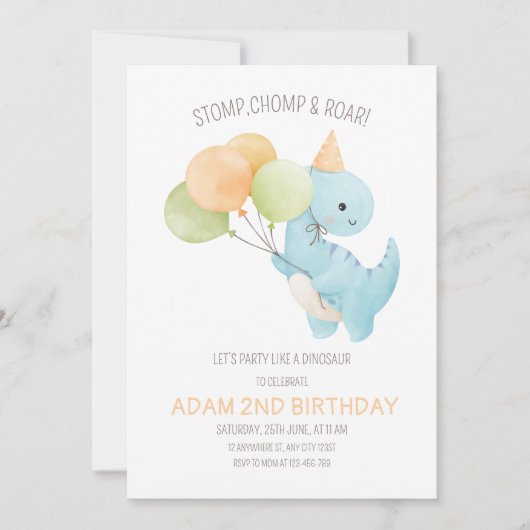 Dinosaur Verjaardag Uitnodiging, Minimalistische T Kaart (Voorkant)