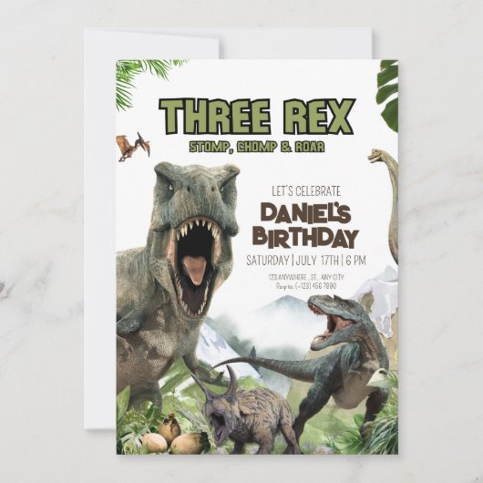 Dinosaur Verjaardag uitnodiging voor Rex Verjaarda (Voorkant)