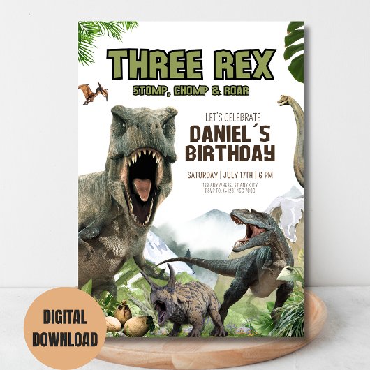 Dinosaur Verjaardag uitnodiging voor Rex Verjaarda